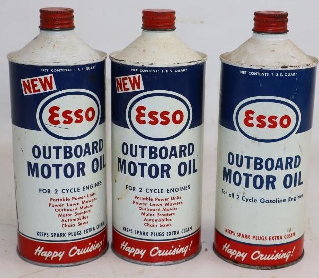 Group of 3 Esso Outboard Conetop 1 Quart Metal Oil Cans (1 of 2)