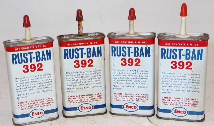Group of 4 Esso and Enco Rust Ban 392 Handy Oiler Cans: 4oz each
