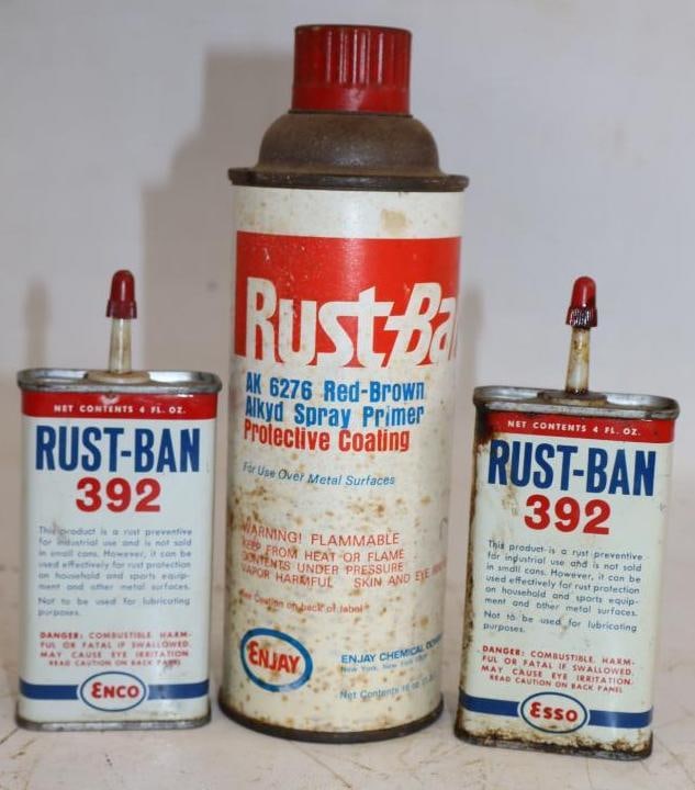 Group of 3 Esso, Enco, and Enjay Rust Ban Cans: largest 16oz