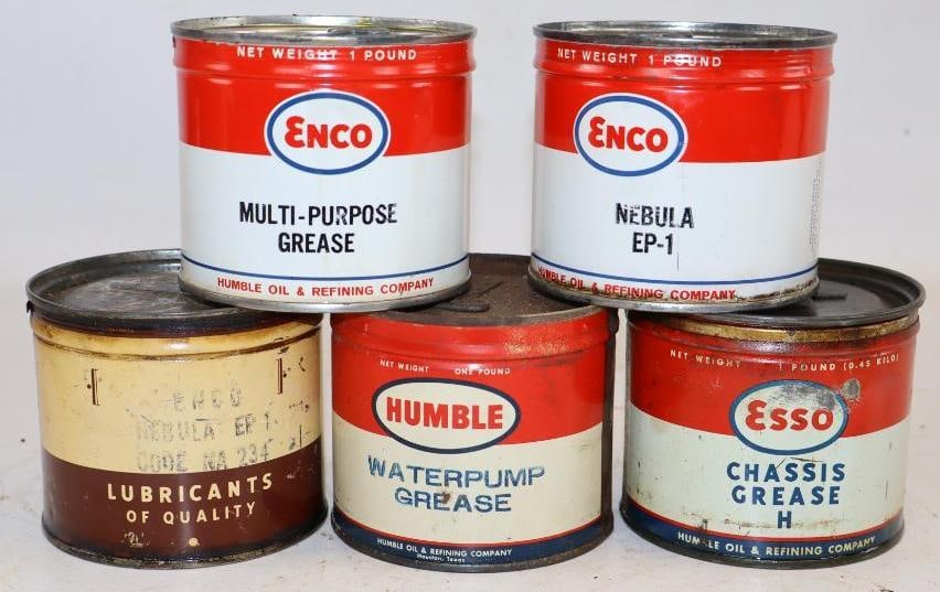 Group of 5 Esso, Enco, and Humble 1lb Grease Cans (1 of 2)