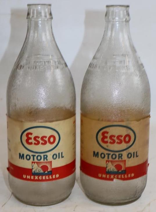 Group of 2 Esso Wartime Glass Quart Bottles with Paper Labels: 32 oz each