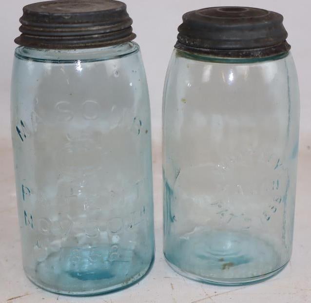 Group of 2 Aqua Blue November 30th 1858 1 Qt Mason Fruit Jars With Lid (1 of 5)