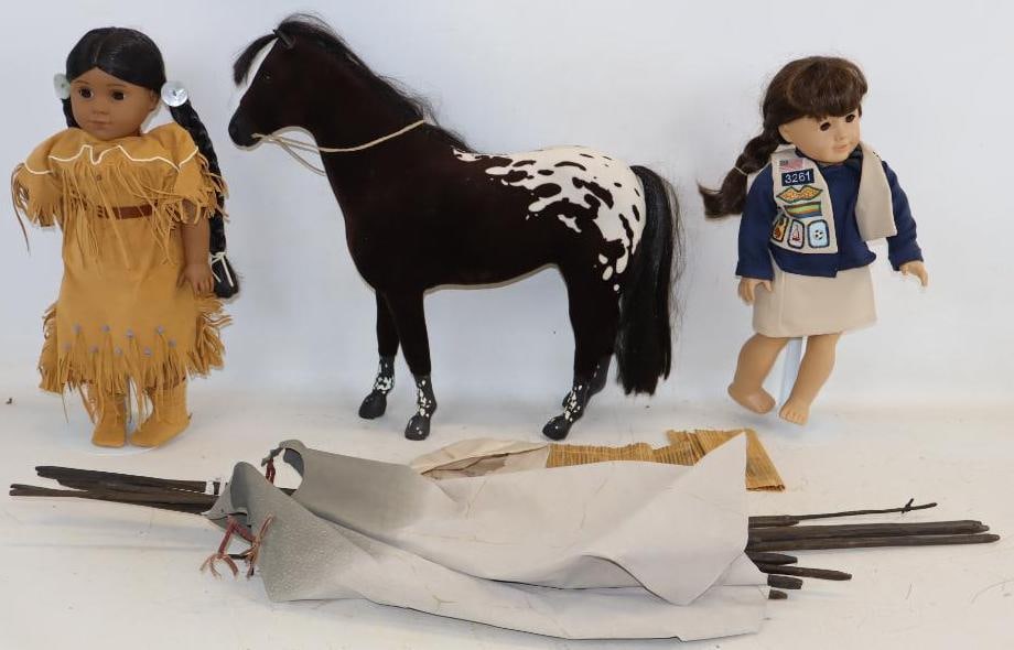 Group of 4 Pre-Mattel American Girl Pleasant Company Indian & Girl Scout Dolls with Horse & Teepee (1 of 8)