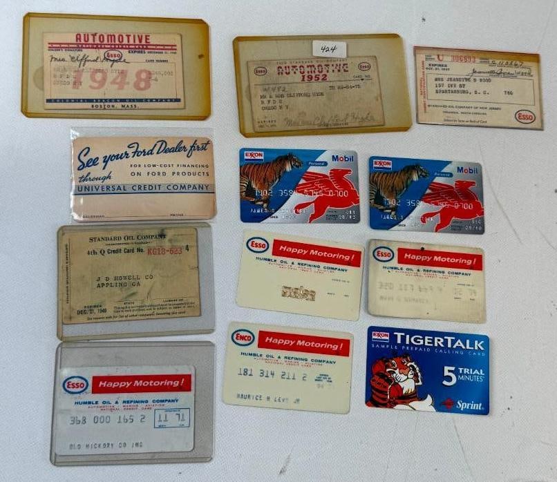 Group of 12 Esso & Exxon Plastic & Paper Gas Station Credit Cards: Largest is 3.5" x 2.5"