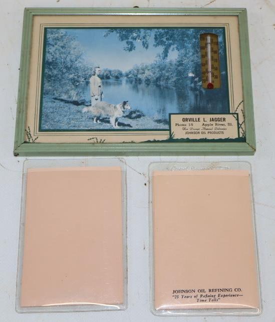 Group of 3 Johnson Oil Advertising Stationary Pads and Picture Thermometer: largest 7" x 5"