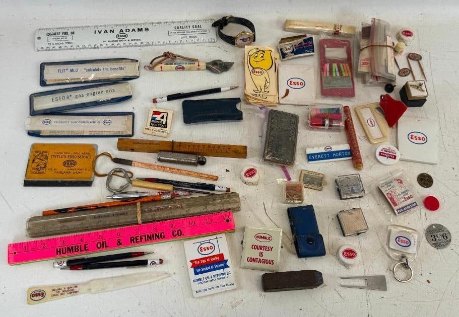Large Group of Esso and Humble Advertising Gas Pumps and Giveaways: Largest is 12x2