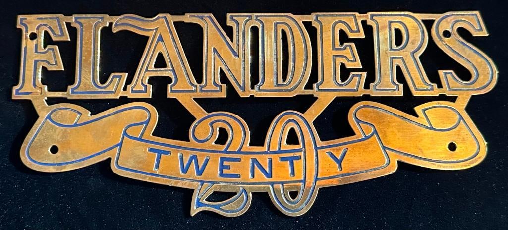 Flanders Twenty 20 Radiator Script: Flanders Twenty (20) radiator script. It measures approximately 8.75" wide by 3.75" high.