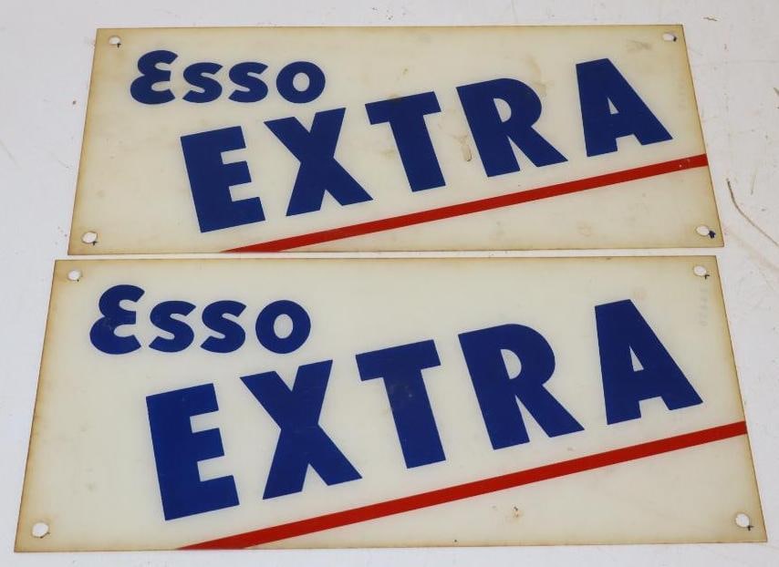 Pair of Plastic Esso Extra Gas Pump Advertising Ad Glass: 13" x 6" each
