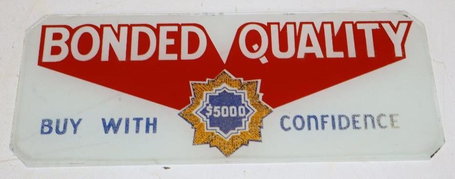 Bonded Quality Gas Pump Advertising Ad Glass: 10.25" x 4.25"