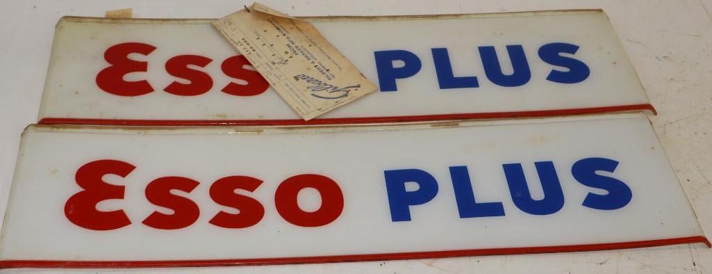 Group of 2 Esso Plus Plastic Gas Pump Panel Signs: 22.25" x 6.5" each