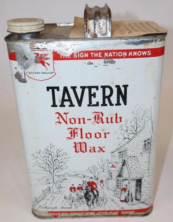 Socony Vacuum Tavern Non-Rub Floor Wax Graphic 1 Gallon Oil Can (1 of 5)