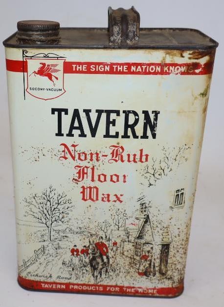 Socony Vacuum Tavern Non-Rub Floor Wax Graphic 1 Gallon Oil Can (1 of 5)