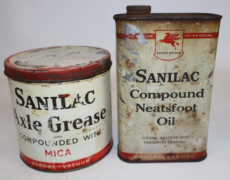 Group of 2 Socony Vacuum Sanilac Compound Neatsfoot and Mica Axle Grease 3lb and 1 Quart Cans (1 of 4)