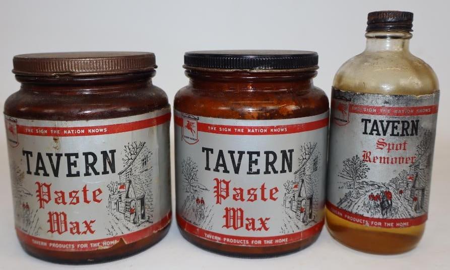 Group of 3 Socony Vacuum Tavern Paste Wax and Spot Remover 1lb and Half Pint Bottle and Jars with (1 of 4)