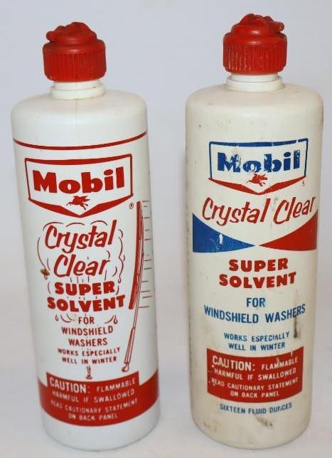 Group of 2 Mobil Plastic Clear Super Solvent Windshield Washer Plastic Bottles: 2.25" x 2.25" x 8" each