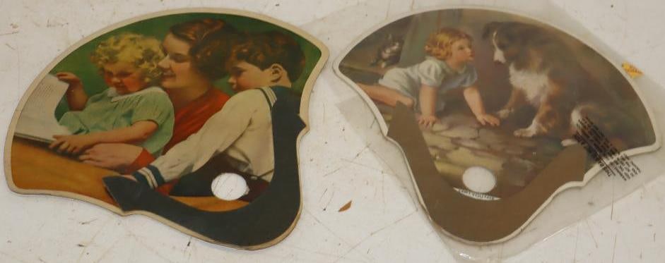 Group of 2 Esso Gas Station Advertising Hand Fans (Children): Largest is 10.5" x 10"