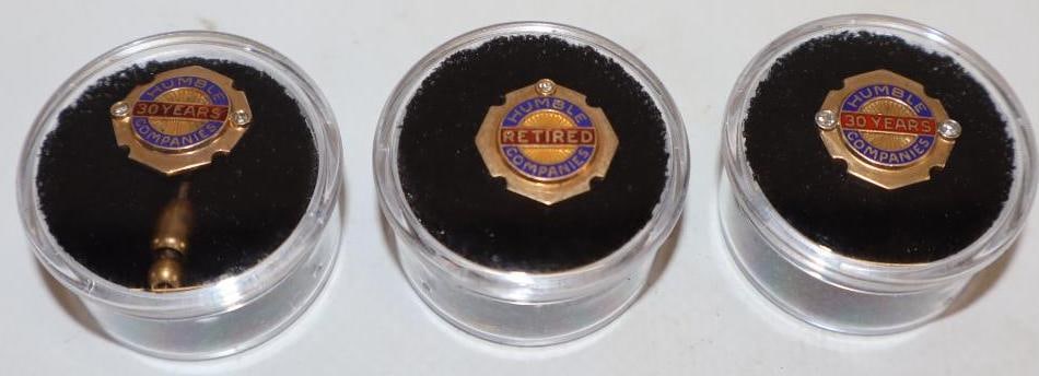 Group of 3 Humble Oil Employee Service Award Gold Badges for 30 year and Retired (1 of 4)
