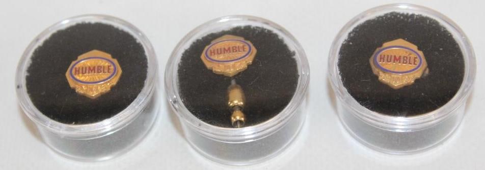 Group of 3 Humble Oil 10 Year Service Award Pins: .5x.5 Each Marked Haltons Gold Filled