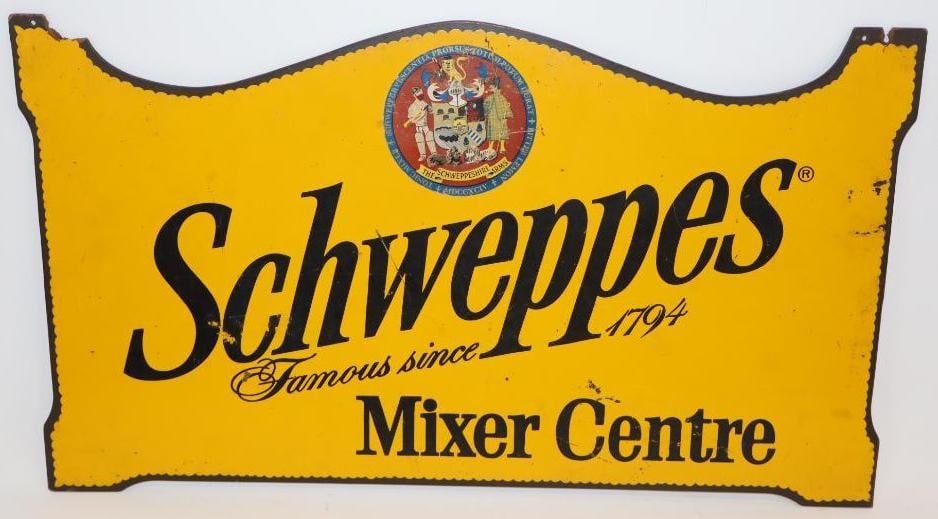 Double Sided Schweppes Mixer Center Masonite Advertising Sign: 26" x 15"