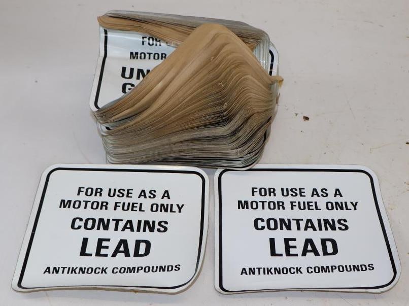 Large Group of 'Contains Lead' Anti-Knock Compound Gas Pump Warning Decals: 6.5" x 6.5" each