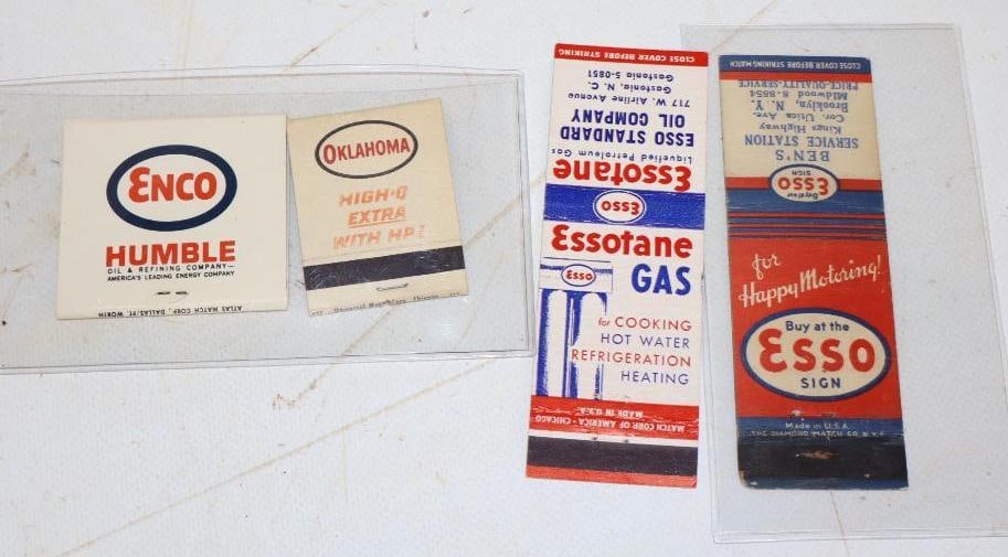 Group of 4 Esso, Enco, & Oklahoma Advertising Matchbooks: Largest is 2" x 2"