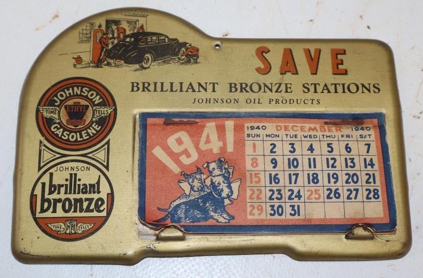 1941 Johnson Brilliant Bronze Metal Graphic Desktop Advertising Calendar (1 of 2)