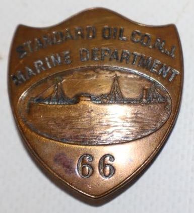 Standard Oil of New Jersey Marine Department Brass Embossed Employee Pinback Badge (1 of 2)