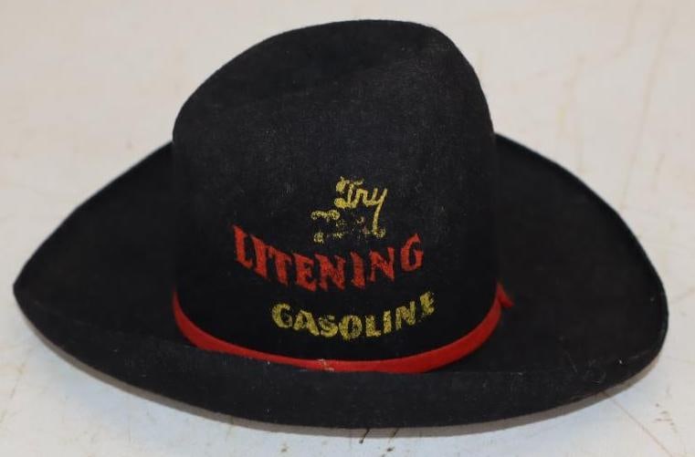 Litening Gasoline Advertising Felt Cowboy Hat: 7.5" x 6" x 3.75"