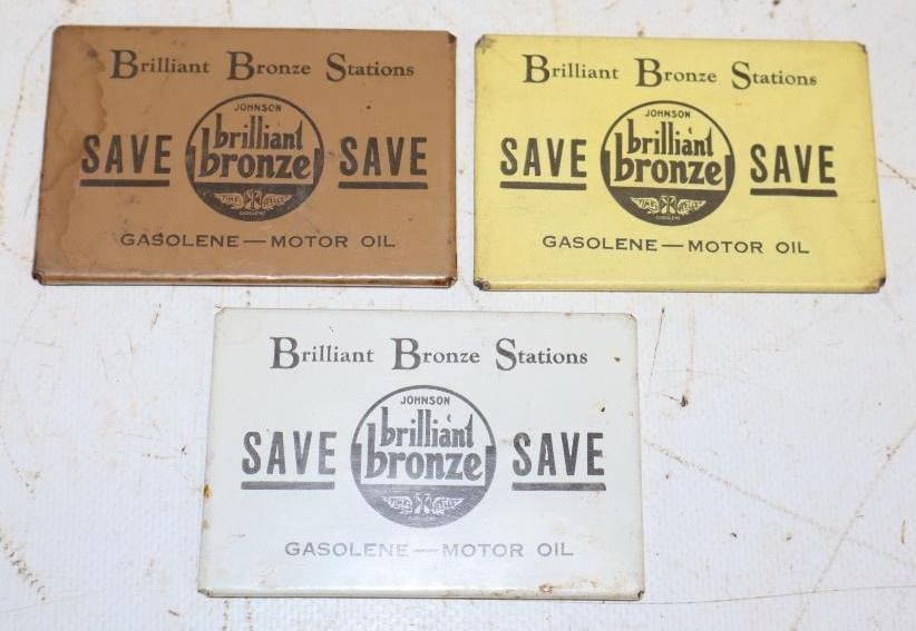 Group of 3 Johnson Brilliant Bronze Pocket Mirrors: 3" x 2" each