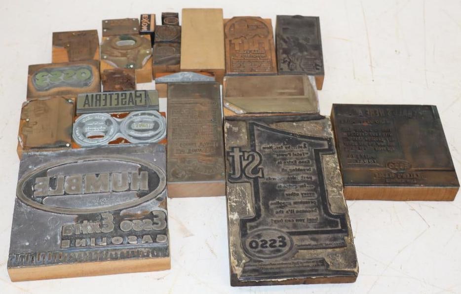 Group of 24 Esso Stamps with Wood Backs: Largest is 5" x 7"