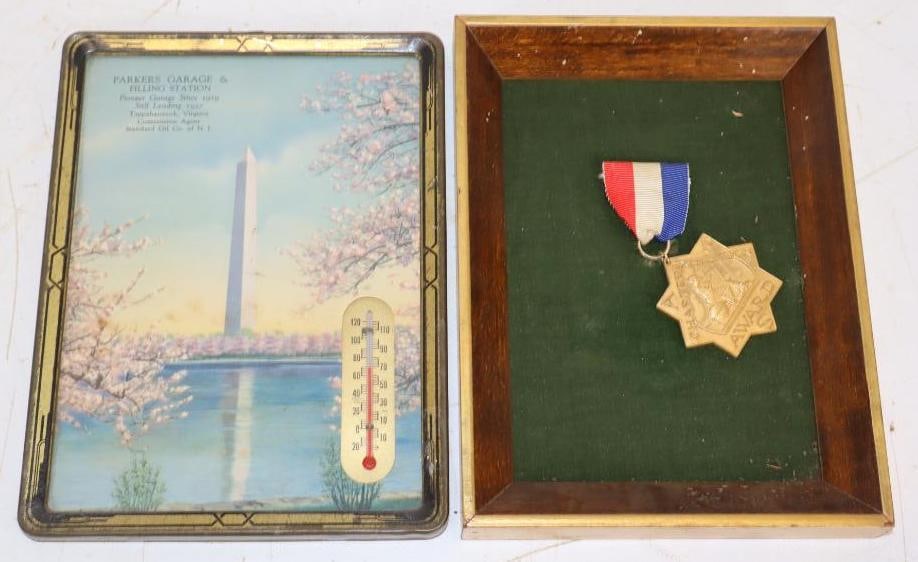 Group of 2 Standard Oil of New Jersey Parker's Garage Advertising Thermometer & Framed Chapter (1 of 4)