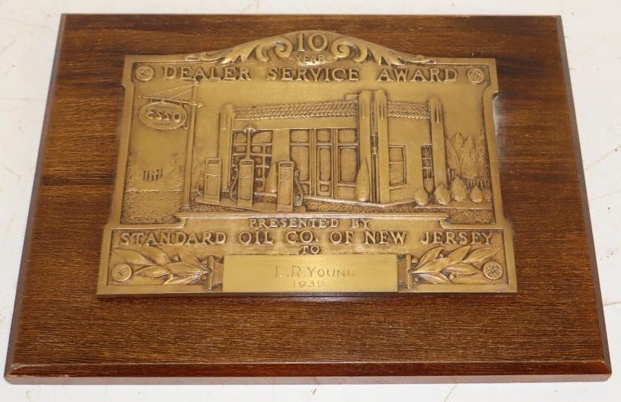 Embossed Brass 1939 Standard Oil of New Jersey 10 Years of Service Dealer Award (1 of 3)