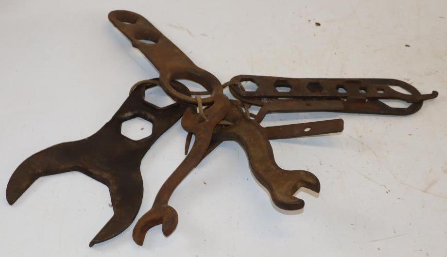 Group of 9 Early Automobile Hubcap & Other Wrenches: Largest is 5" x 9"