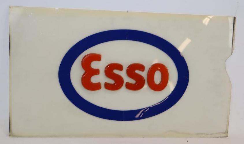 Embossed Esso Plastic Sign Lense: 27.75x15.5 Has Large Chip On Right Side