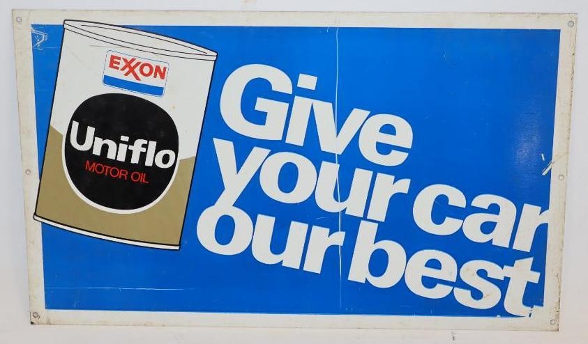 Exxon Uniflo Oil Can Display Rack Sign: 17.5x10.5