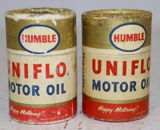 Group of 2 Humble Uniflo Oil Can Shaped Match Containers: 1.5" x 1.5" x 2.25"
