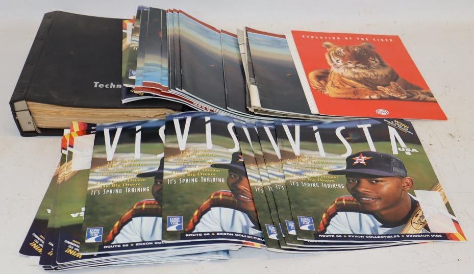 Large Group of Exxon, Vista, The Lamp, and Technigram Magazines & Binder of Confidential Memos: Largest is 10" x 12"