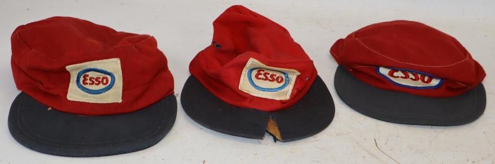 Group of 3 Esso Gas Station Attendant Hats: 7" x 9" x 3" each