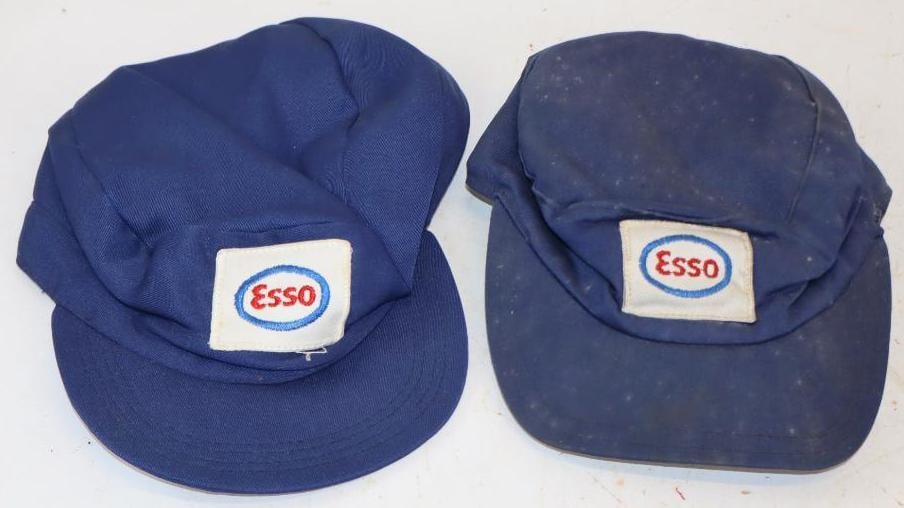 Group of 2 Blue Esso Canvas Gas Station Attendant Hate: 6" x 9" x 3" each