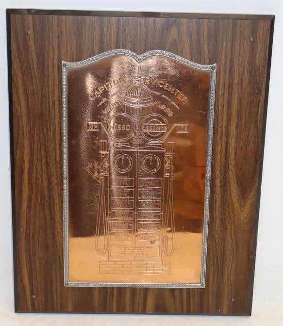Esso & Essolene Capital Service Center Merritt Award with Clock Face Gas Pump Engraving: 12" x 15"