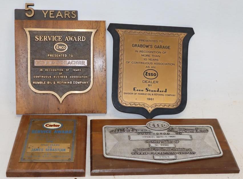 Group of 4 Esso, & Enco Service Award Plaques: Largest is 10" x 11"