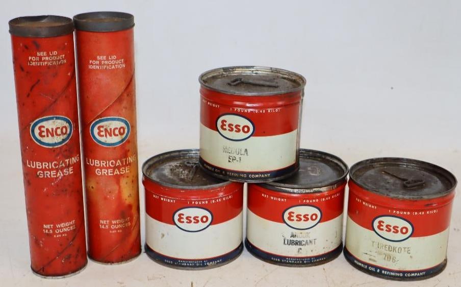 Group of 6 Esso & Enco Grease Cans & Tubes: Largest is 16 oz