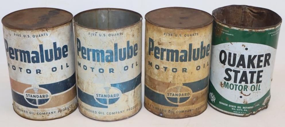 Group of 4 Standard Permalube and Quaker State 5 Quart Metal Oil Cans (1 of 4)
