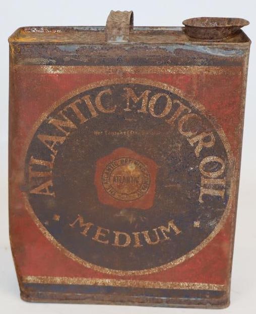 Atlantic Refining Slim 1 Gallon Medium Oil Can: 8.25" x 3" x 10.5", missing lid