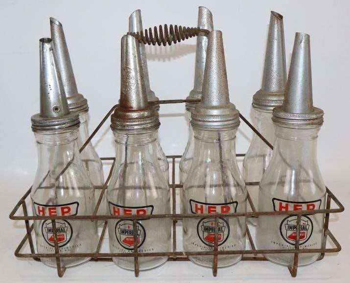 Group of 8 HEP Imperial Refineries Quart Bulk Oil Bottles with Carrying Rack (1 of 6)