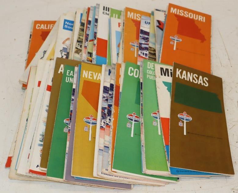 Group of 48 Gas Station Road Maps: 9" x 4" each