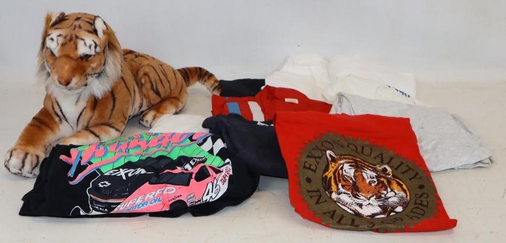 Group of 12 Exxon Advertising Shirts, Coat, & Tiger: Largest is 20" x 6" x 11"