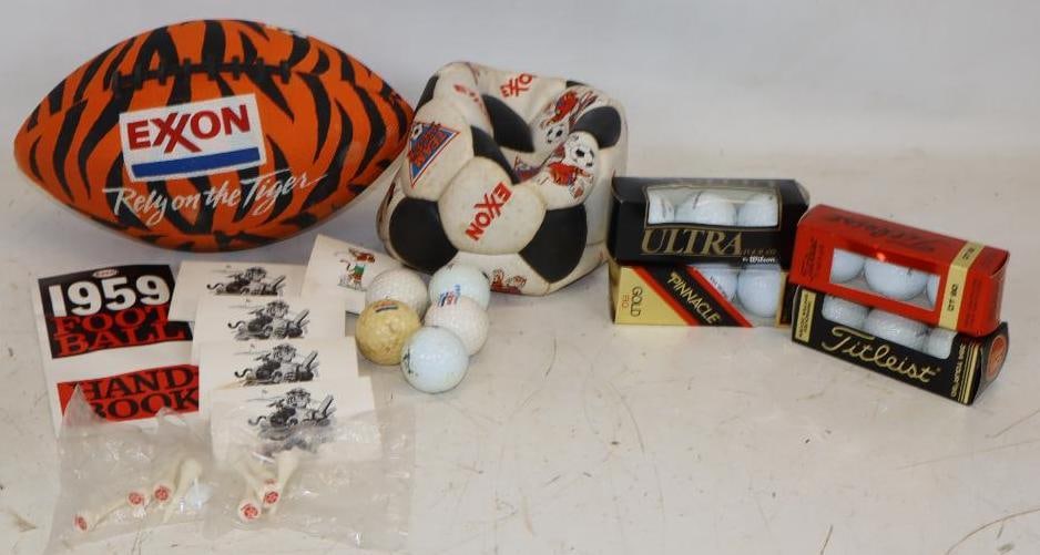 Large Group of Exxon Advertising Golfballs, Tees, Football, & Soccer Ball (1 of 6)