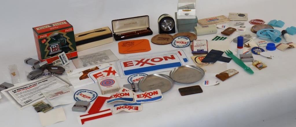 Large Group of Esso & Exxon Gas Station Products & Giveaways: Largest is 5.5" x 5.5" x 3.5"