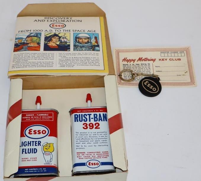Esso Happy Motoring Handy Oiler & Lighter Fluid Travel Kit in Original Box: 6" x 6" x 1"